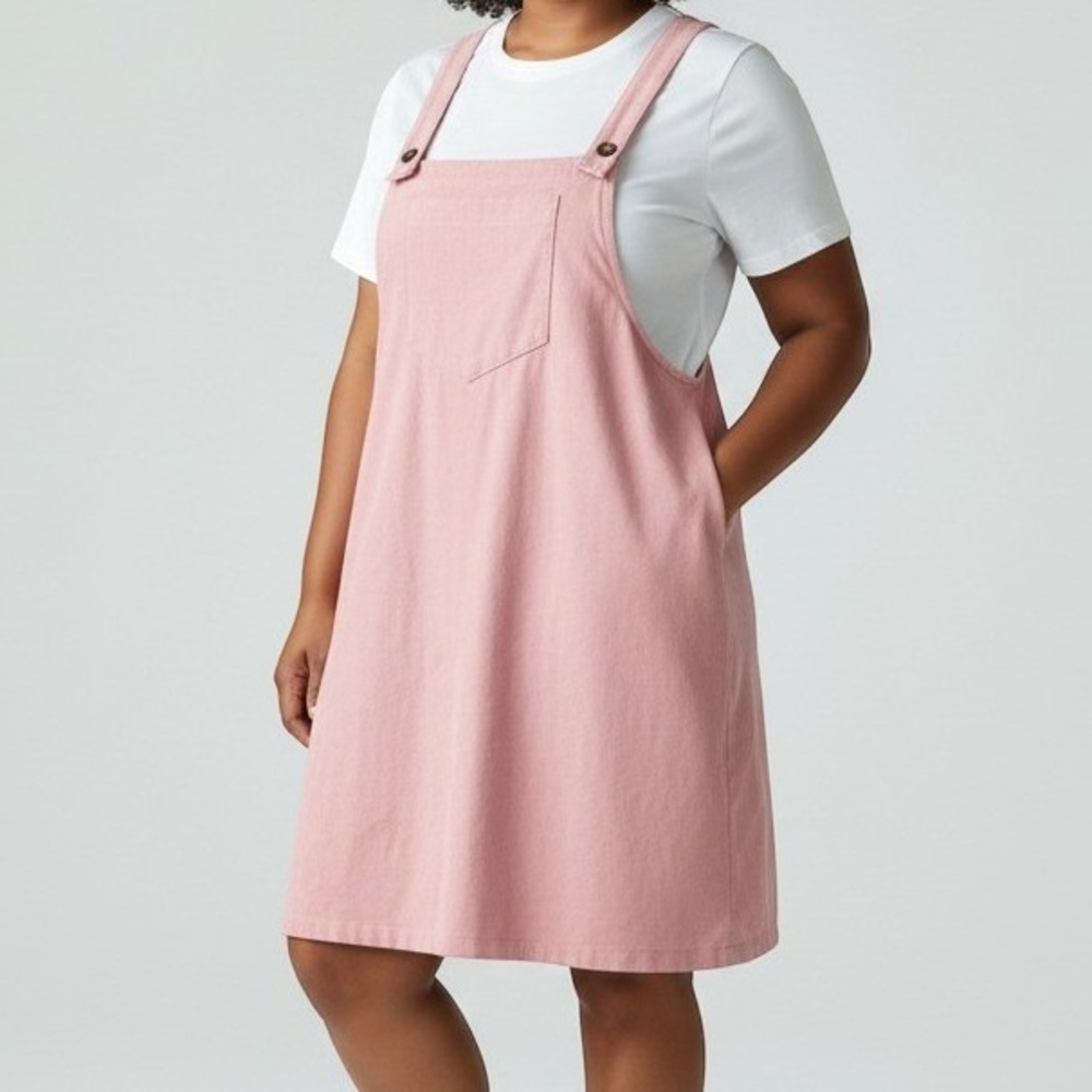 SHEIN CURVE Pink Corduroy Pinafore Overall Dress Boho Minimalist Plus Size 3XL